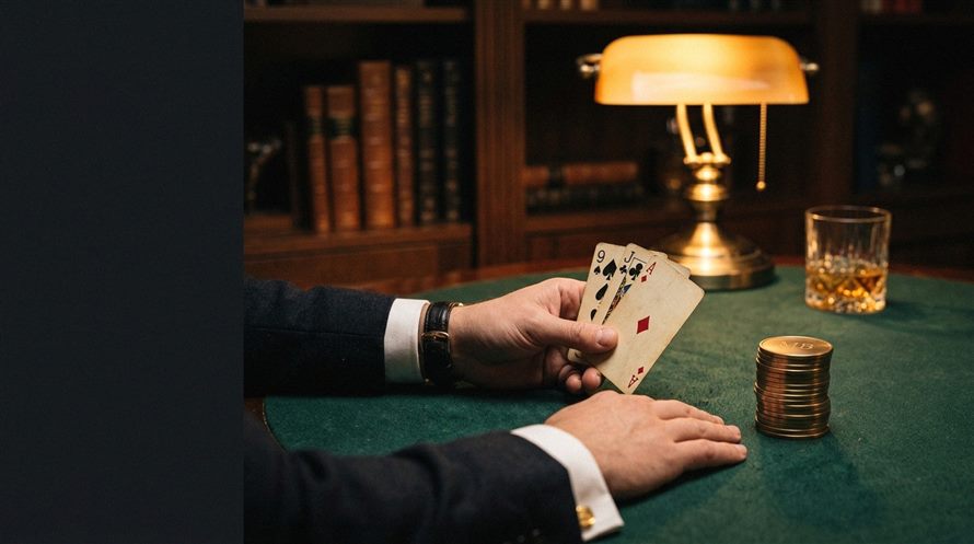 Mani giocatore con carte da gioco e fiches